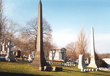 Obelisks, tombstones, and mausoleums.