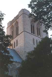 The tower of Sacred Heart Church in Shadyside